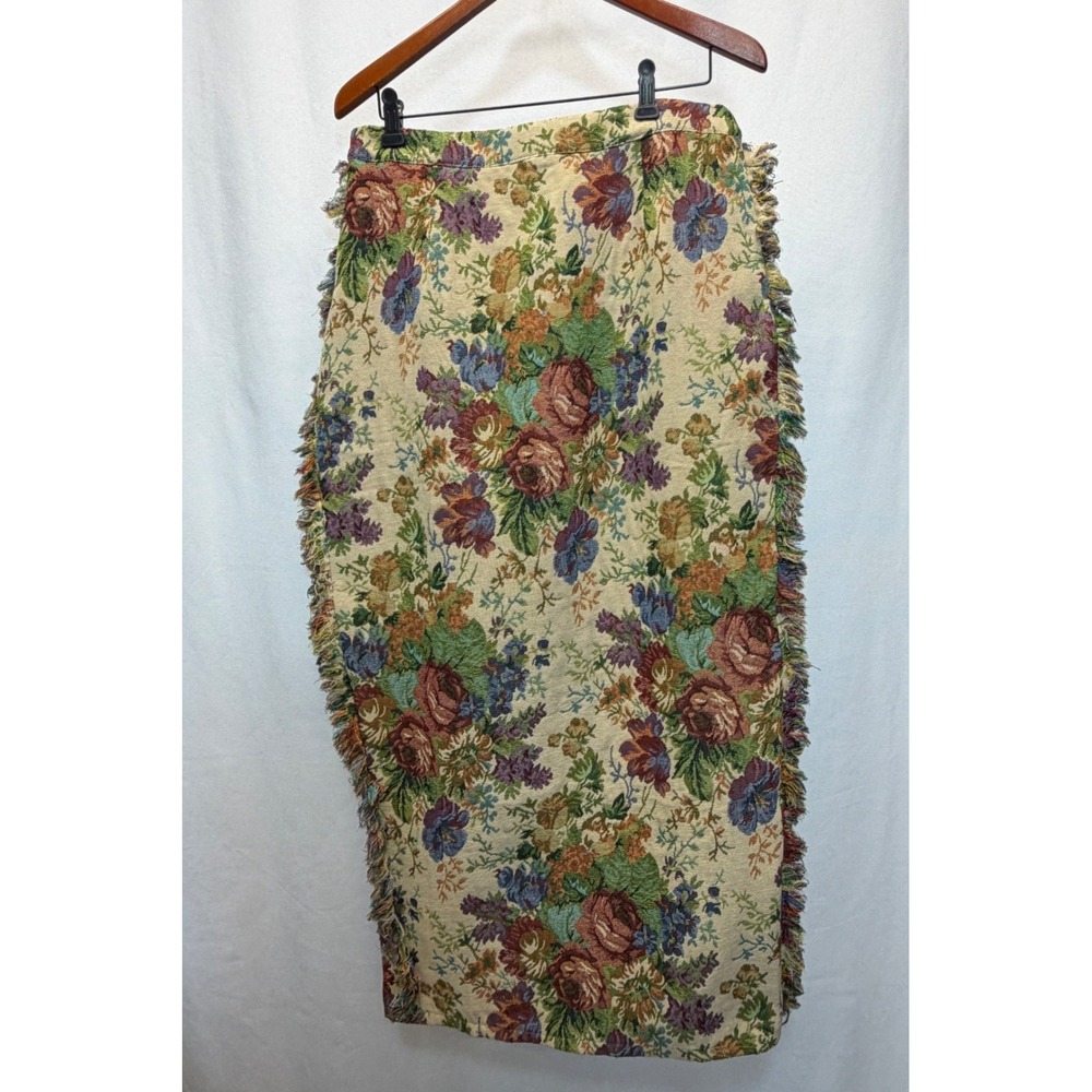 Micas Maxi Skirt Women Large Beige Floral Tapestry Fringe Pencil Skirt Boho NEW